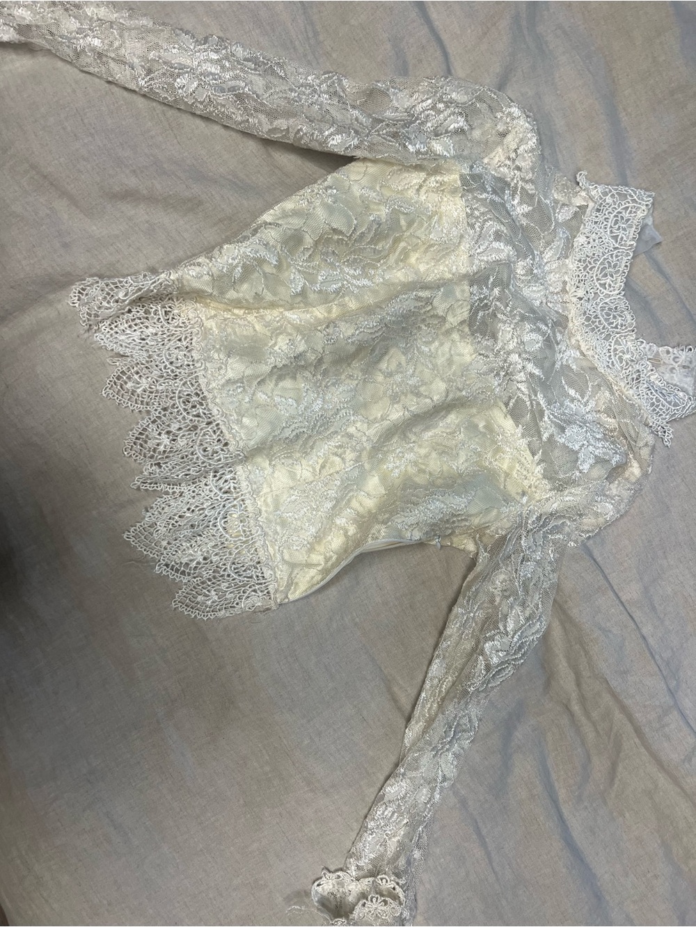Ivory Lace Long-Sleeve Sheer Blouse